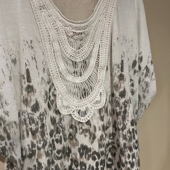 Free People Womens Small Lace Crochet Leopard Tunic Boho Dolman Top Blouse - Picture 2 of 5